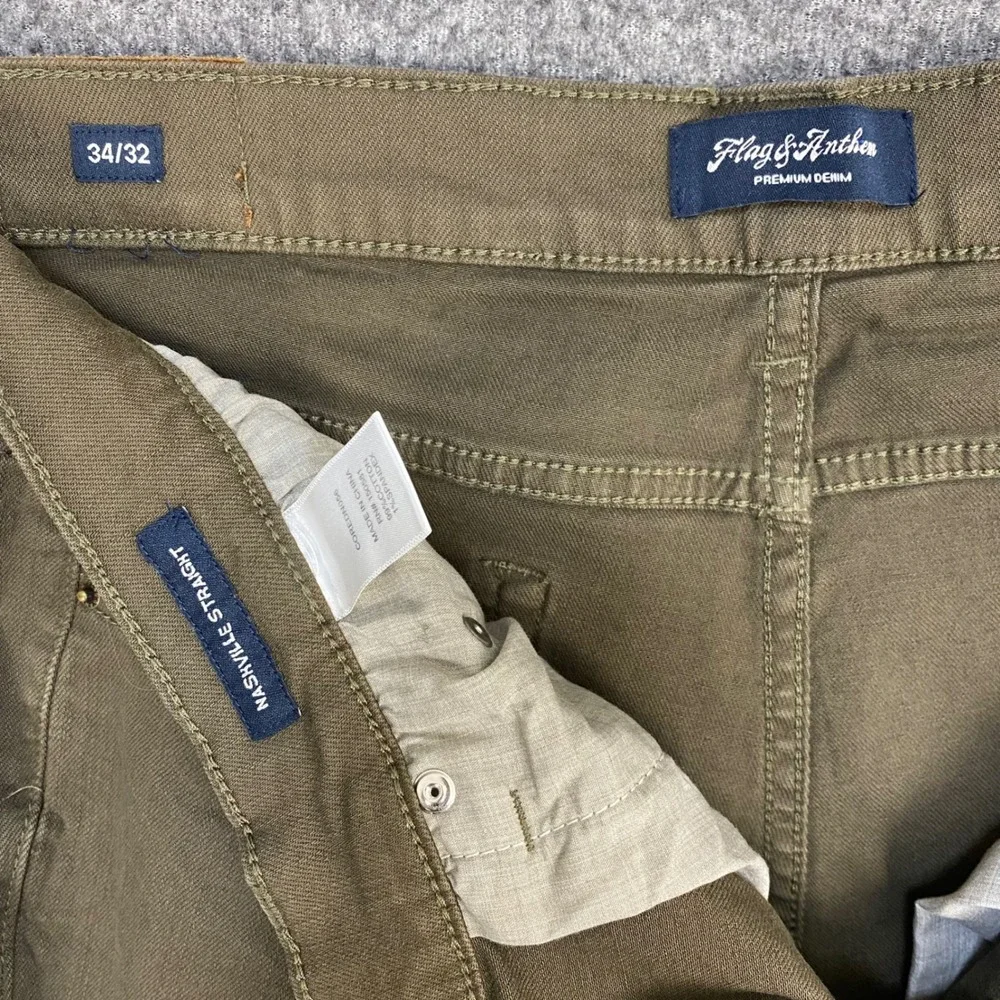 Flag & Anthem Pants Men 34/32 Nashville Straight Olive Stretch China 5-Pocket